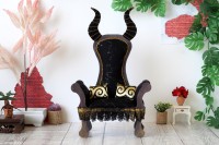 Miniature chair with horns, goth devil dollhouse furniture. Black gold luxury armchair Halloween dio